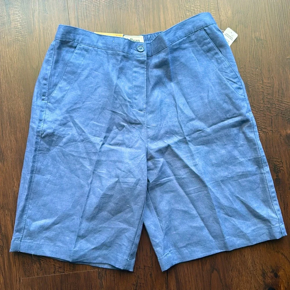 LL BEAN WOMENS SHORTS CLASSIC FIT STRAIGHT LINEN BLUE NEW SIZE 12 - Picture 6 of 6
